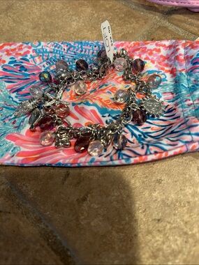 LOFT Silver Charm Bracelet with Purple and Clear Beads and Sun Charm